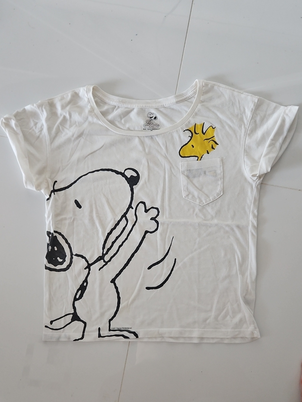 Peanuts White Snoopy & Yellow Woodstock Pocket Tee